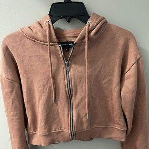 Prettylittlething Mocha Crop Zip Hoodie (M)